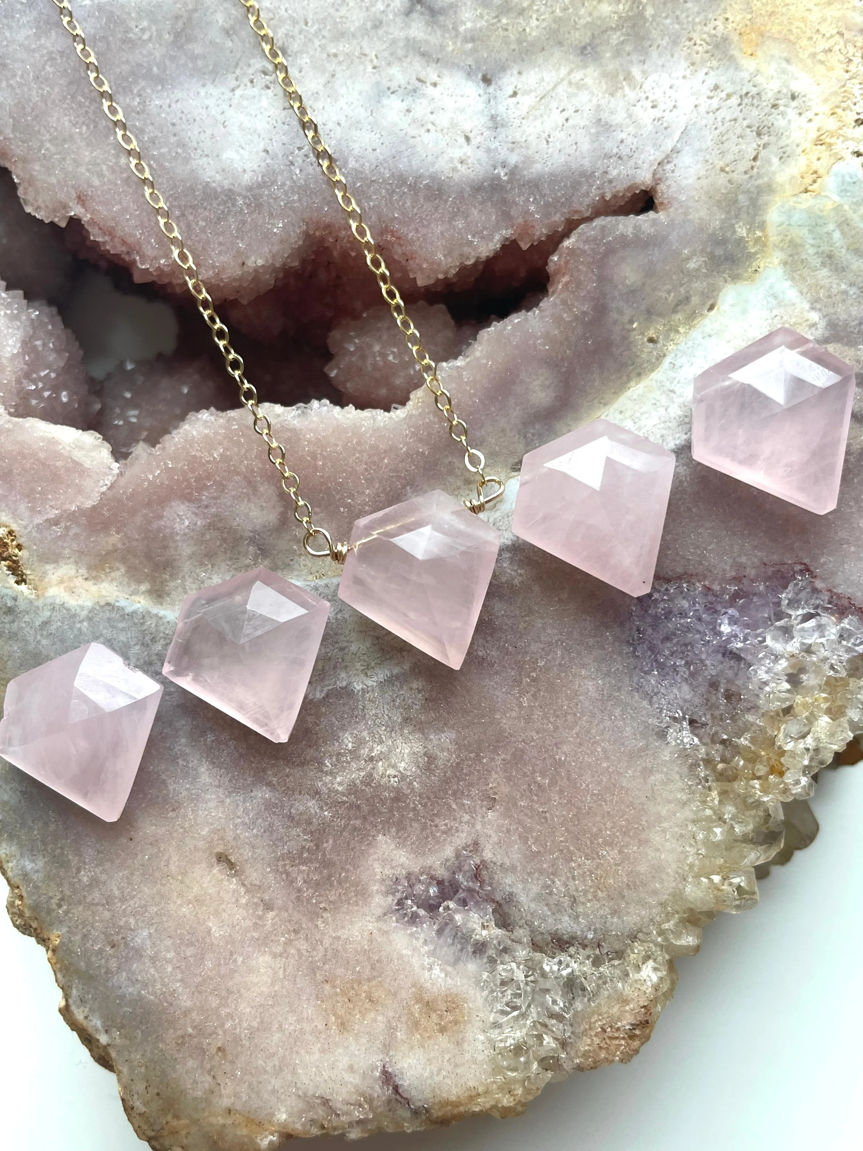 Rose Quartz Crystal Healing Necklace Silver or Gold Filled