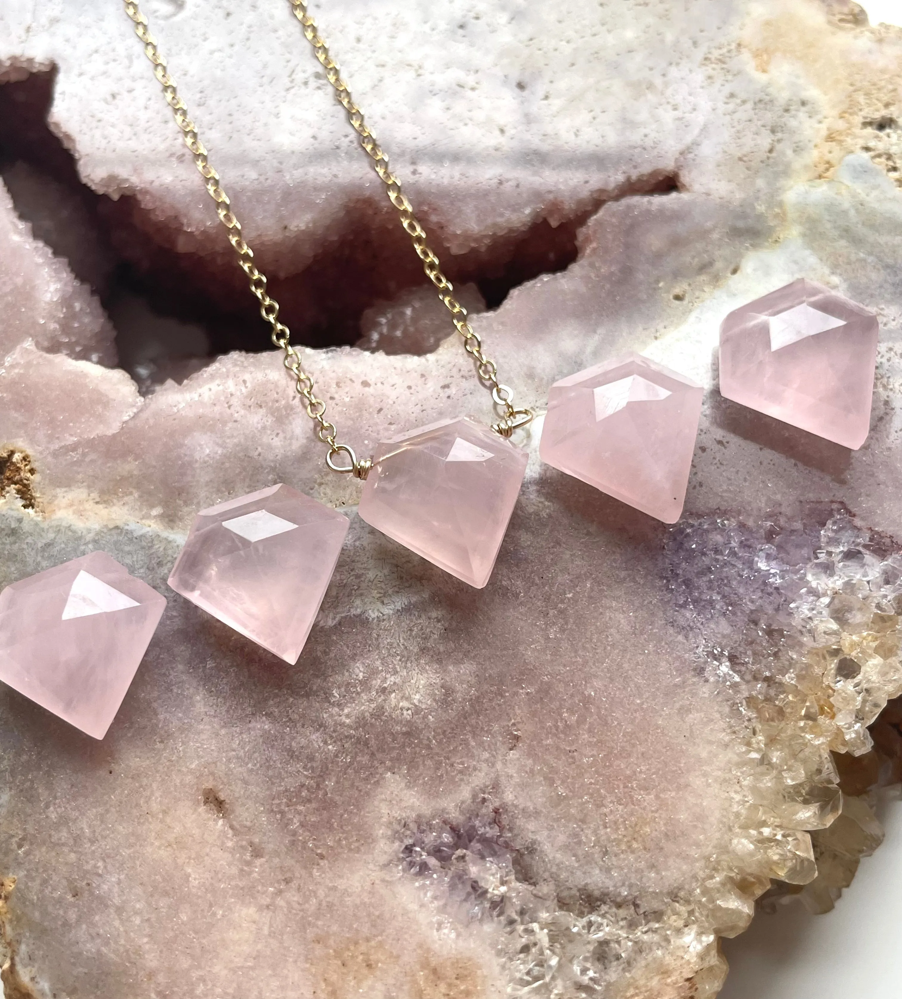 Rose Quartz Crystal Healing Necklace Silver or Gold Filled