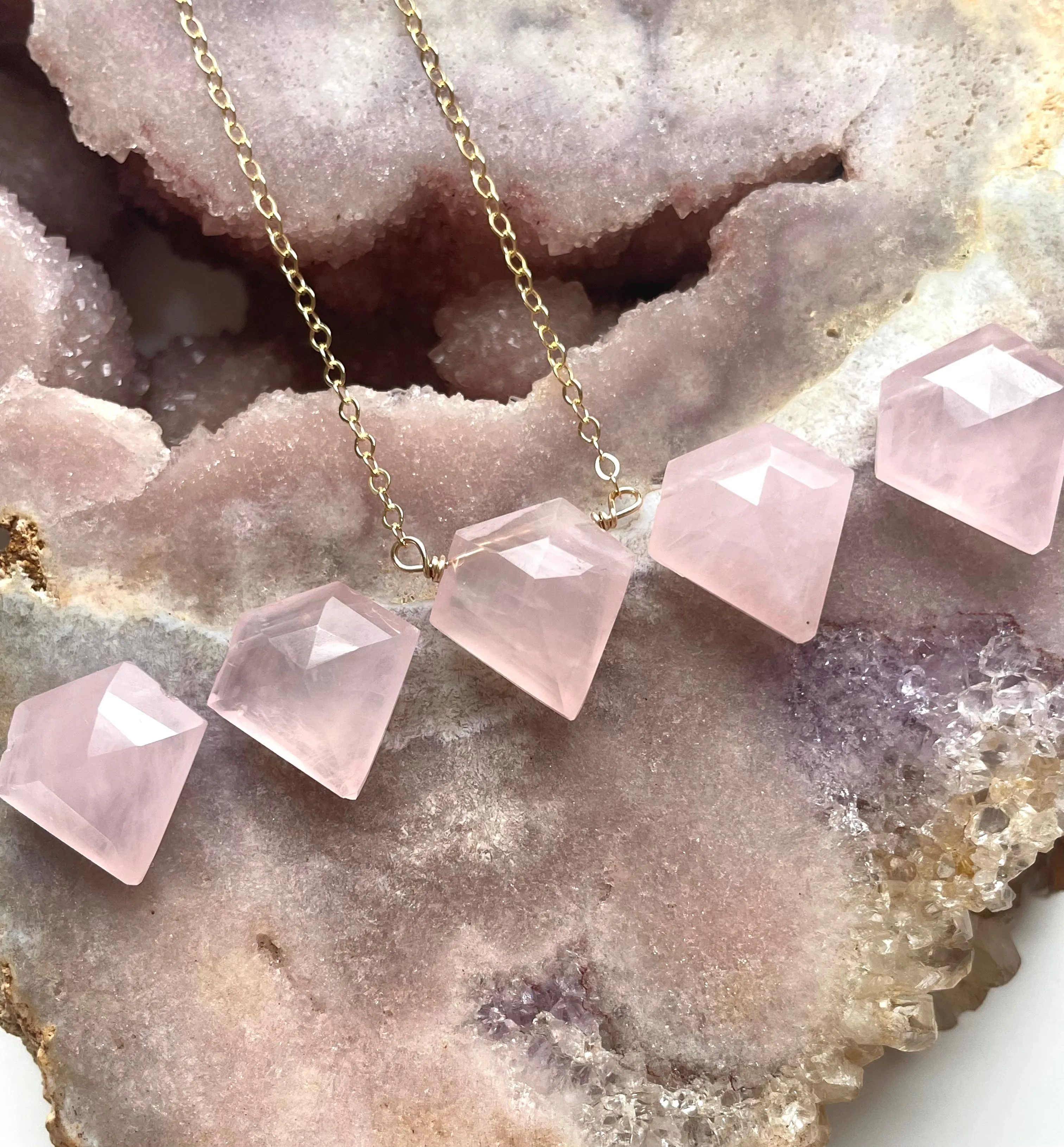 Rose Quartz Crystal Healing Necklace Silver or Gold Filled