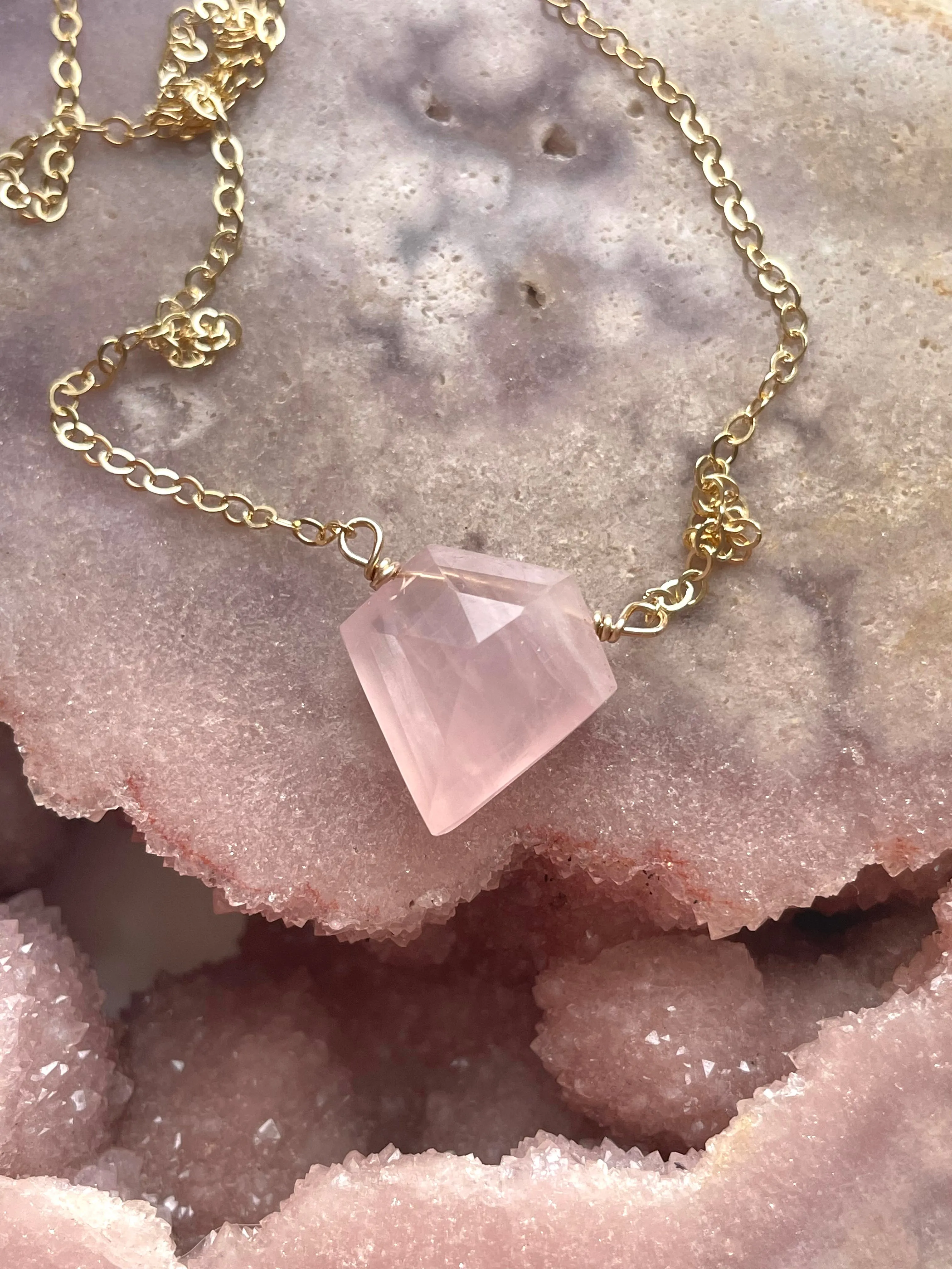 Rose Quartz Crystal Healing Necklace Silver or Gold Filled