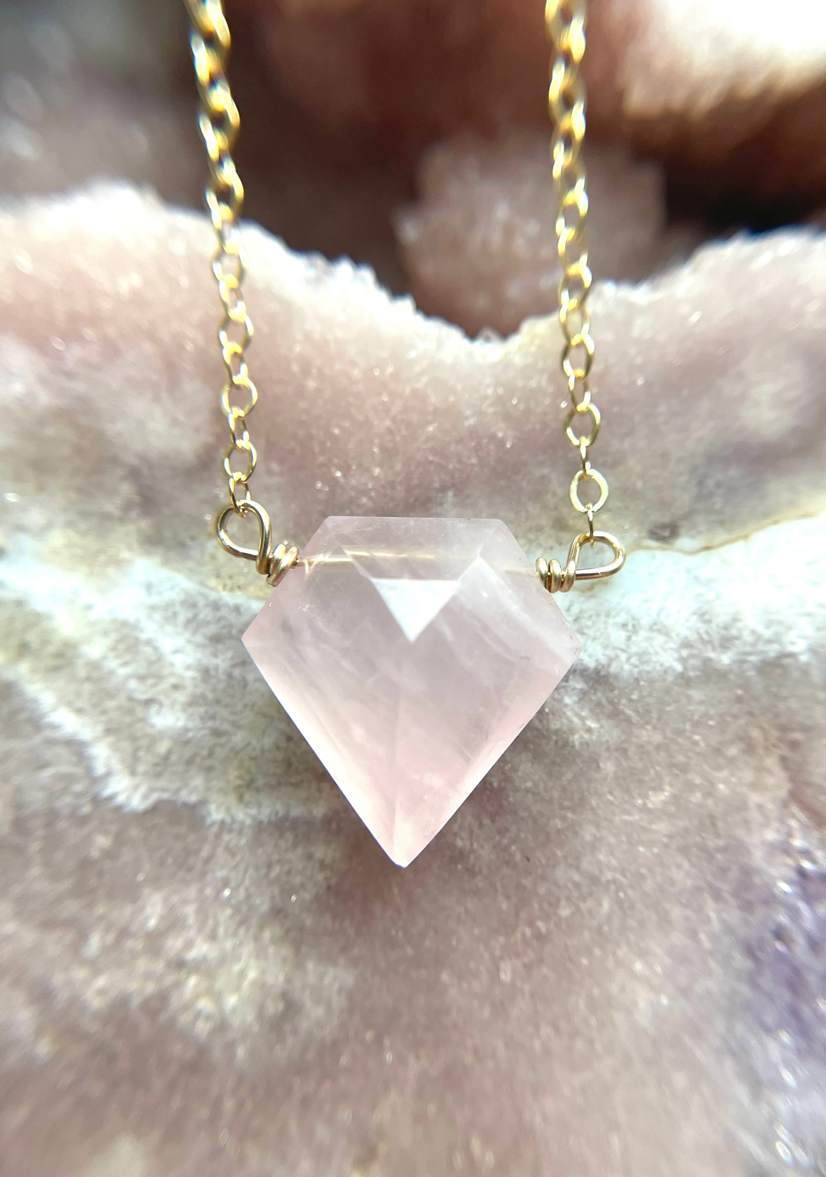 Rose Quartz Crystal Healing Necklace Silver or Gold Filled