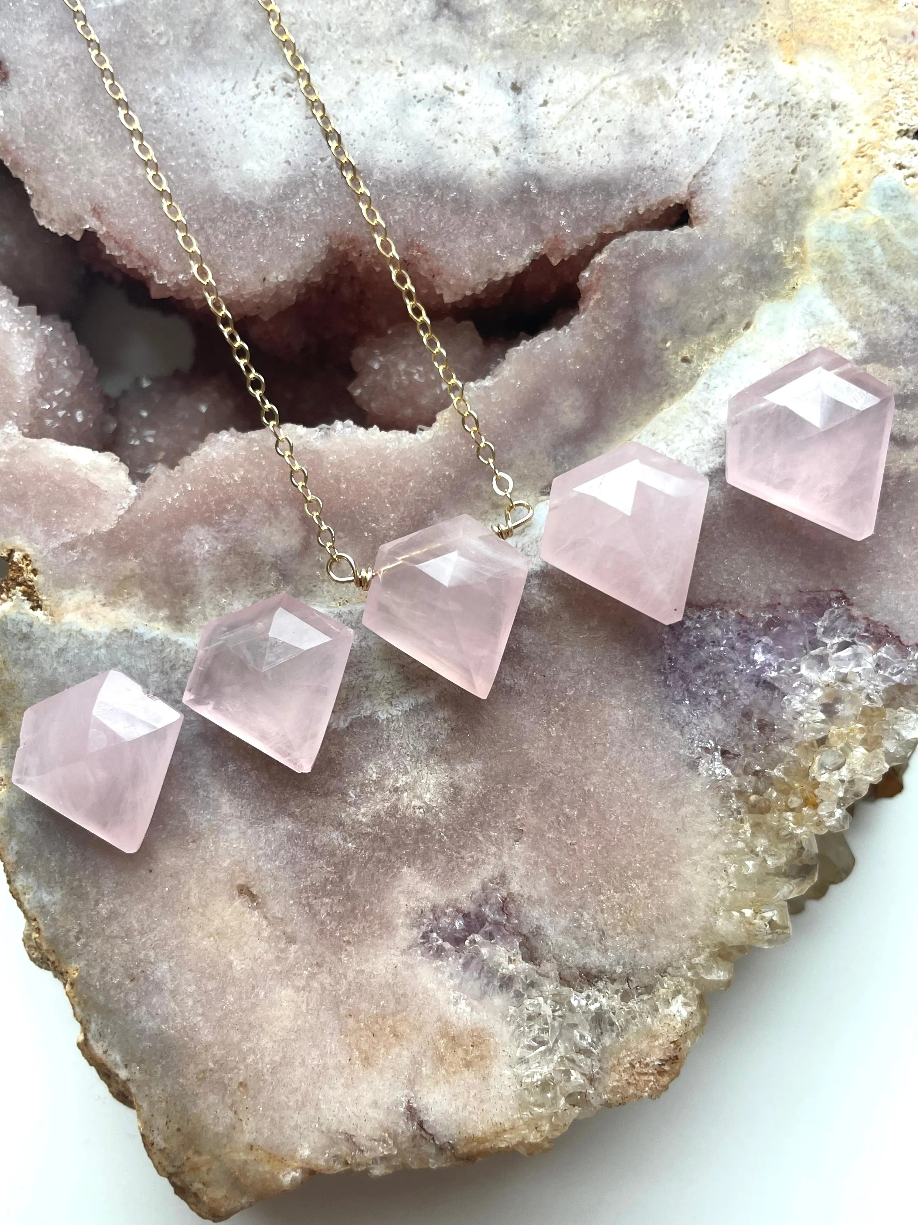 Rose Quartz Crystal Healing Necklace Silver or Gold Filled