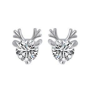 Round Zircon Antler Silver Studs Earrings for Women