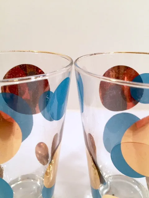 Russel Wright Mid-Century Bright Blue & 22-Karat Gold Eclipse Tumbler Glasses (Set of 2)