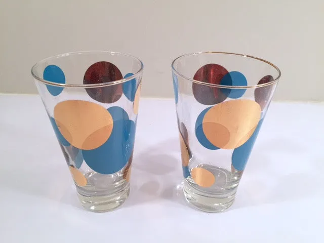 Russel Wright Mid-Century Bright Blue & 22-Karat Gold Eclipse Tumbler Glasses (Set of 2)