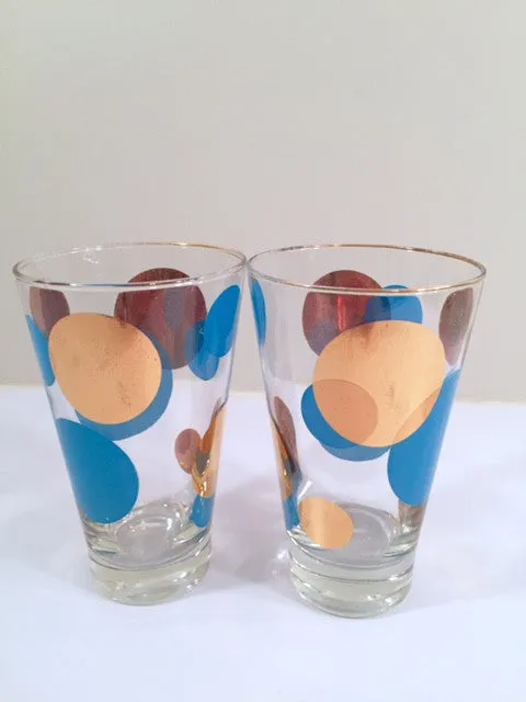 Russel Wright Mid-Century Bright Blue & 22-Karat Gold Eclipse Tumbler Glasses (Set of 2)
