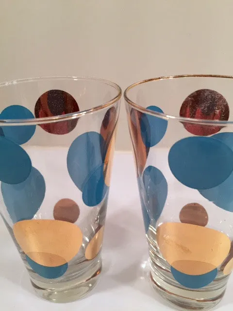 Russel Wright Mid-Century Bright Blue & 22-Karat Gold Eclipse Tumbler Glasses (Set of 2)