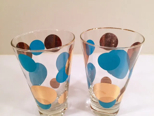 Russel Wright Mid-Century Bright Blue & 22-Karat Gold Eclipse Tumbler Glasses (Set of 2)