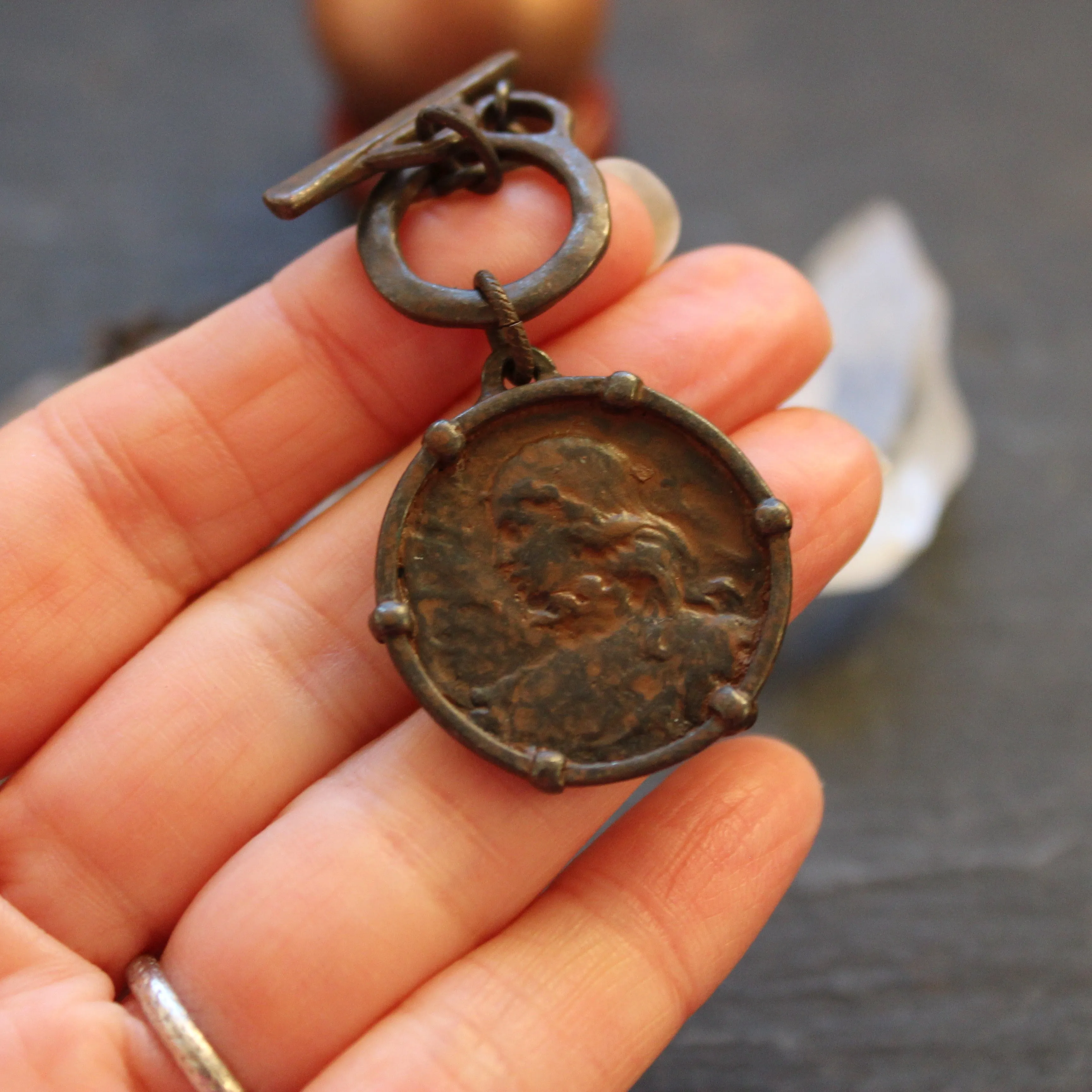 Rustic Joan of Arc Medal Necklace