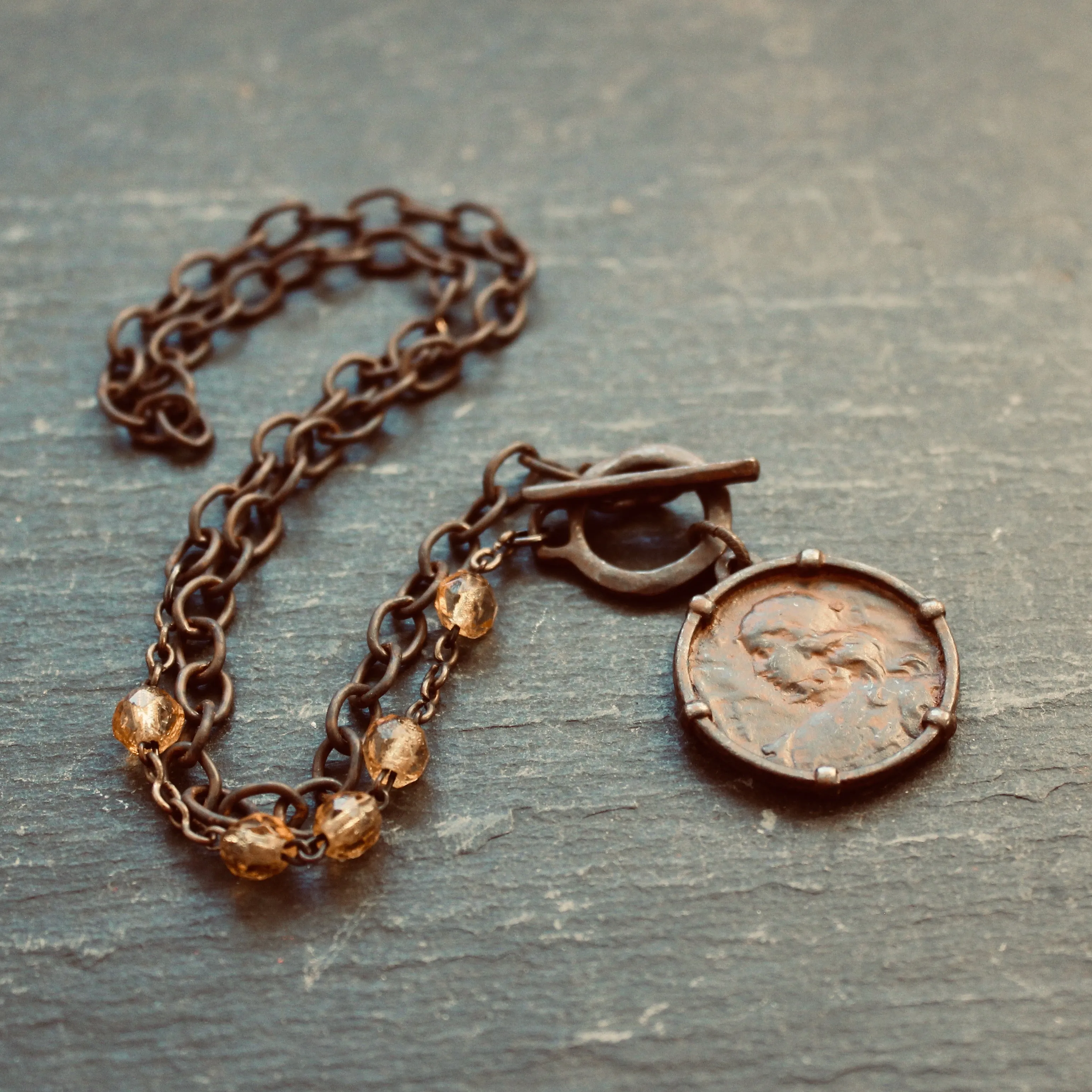 Rustic Joan of Arc Medal Necklace
