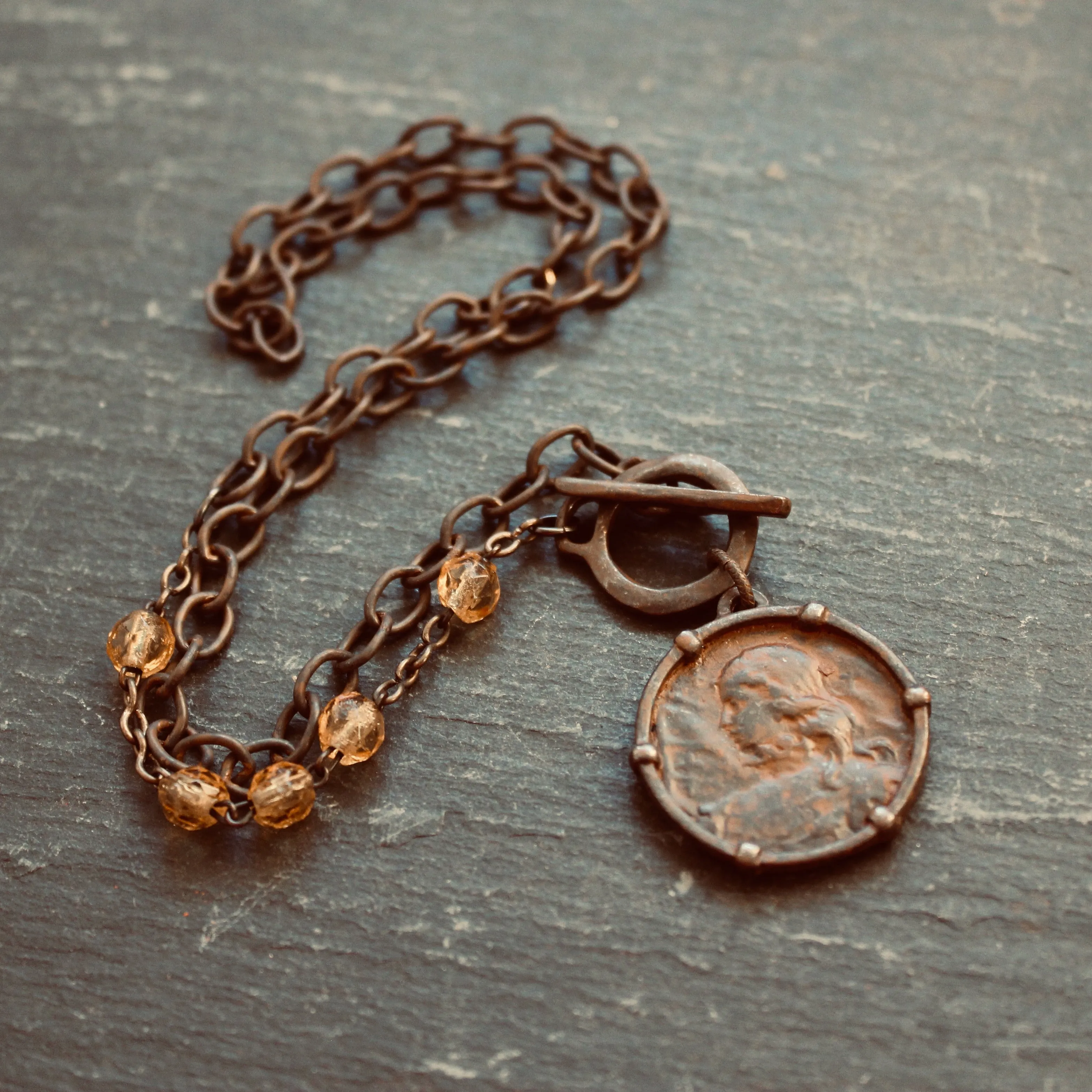 Rustic Joan of Arc Medal Necklace