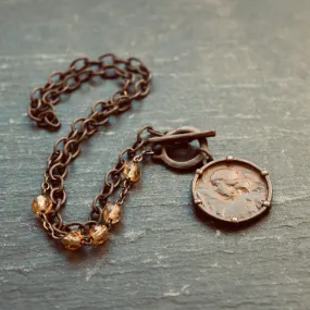 Rustic Joan of Arc Medal Necklace