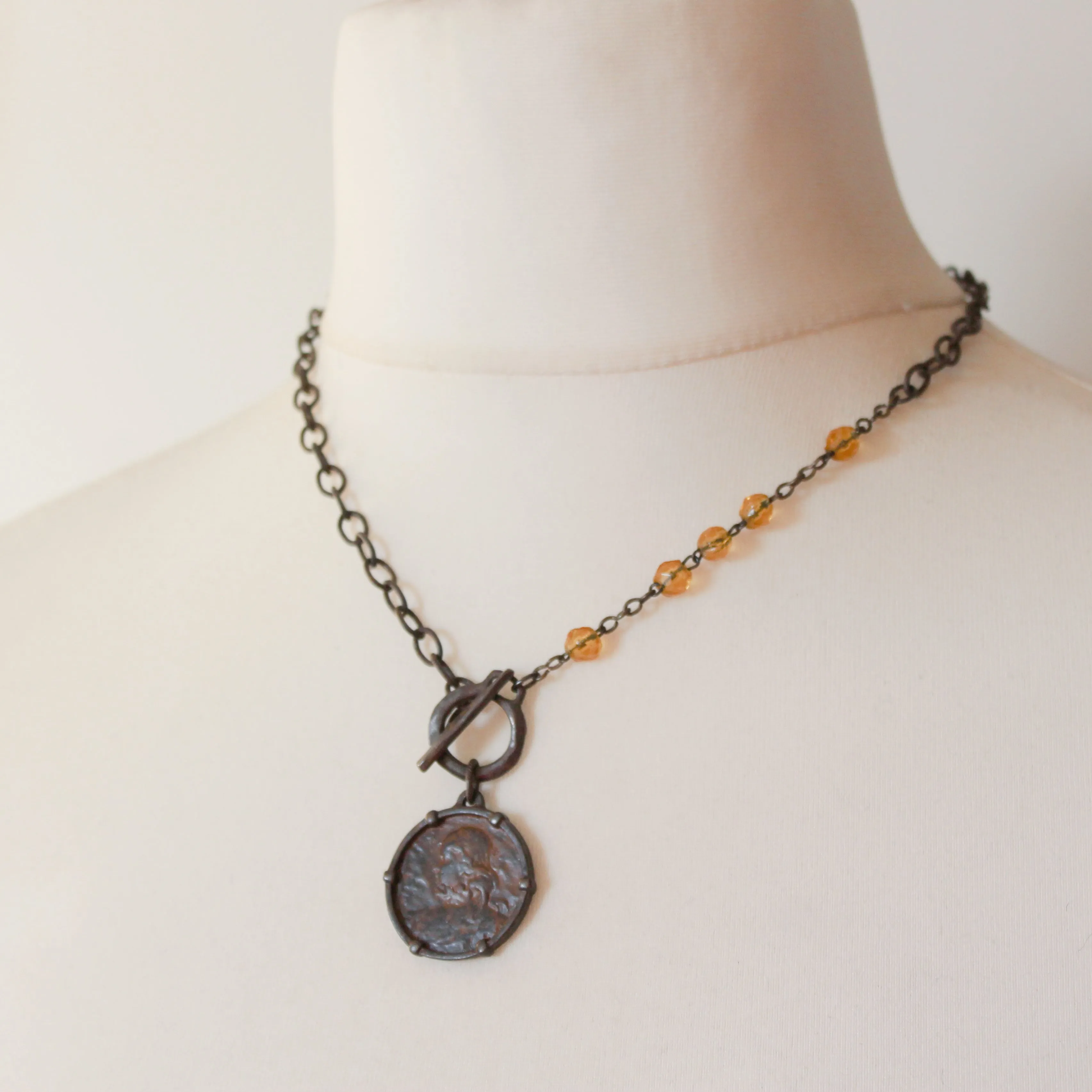Rustic Joan of Arc Medal Necklace