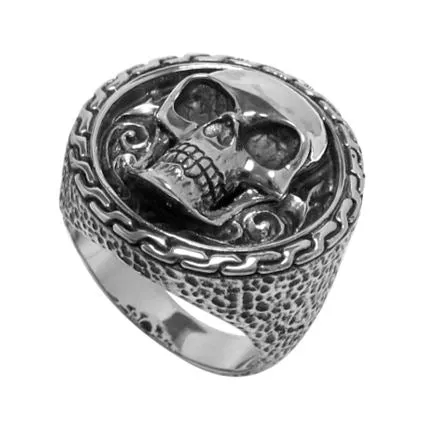 Samuel B. Sterling Silver Round Skull Design Ring, Size 10 (93619)