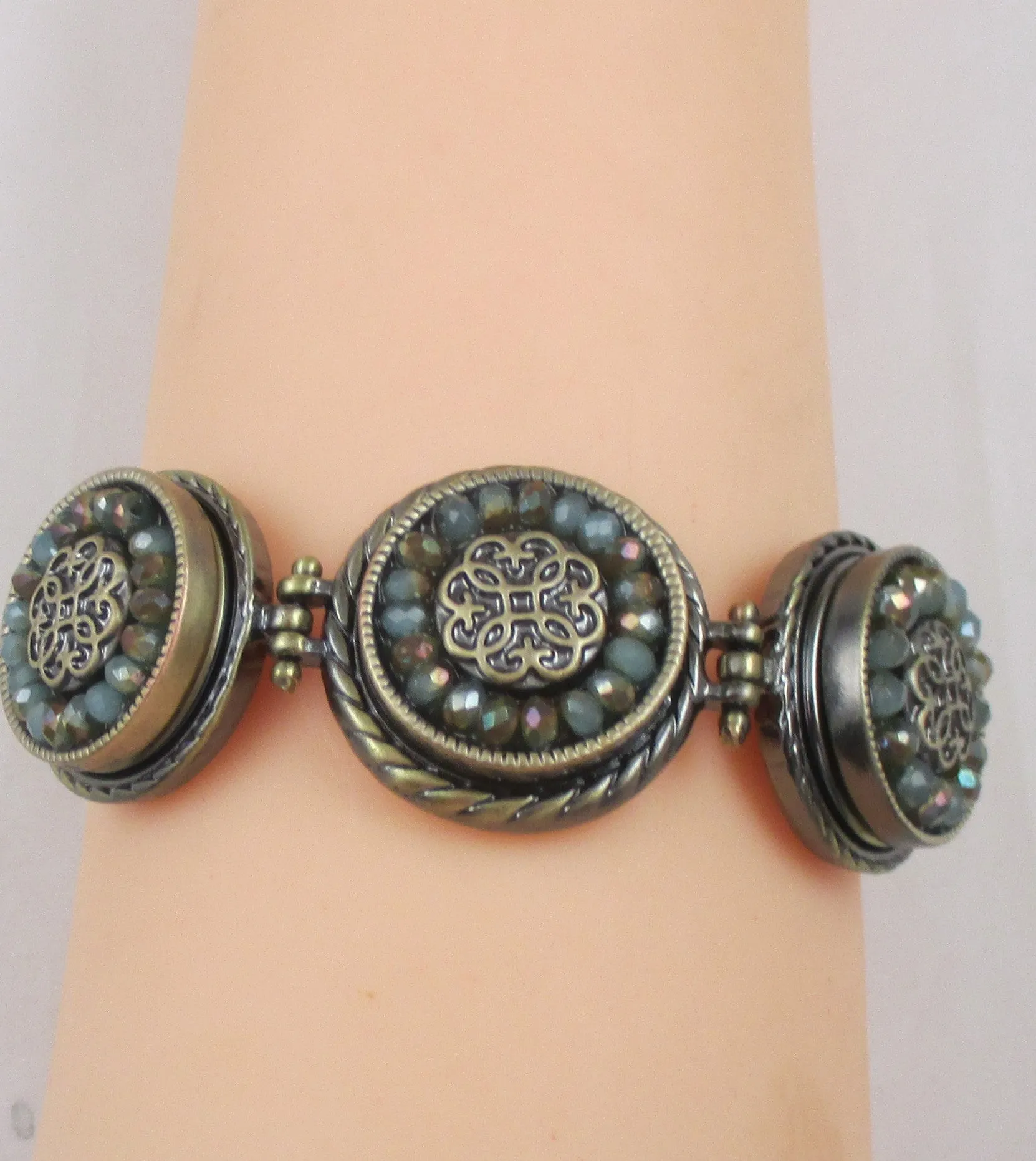 Seafoam Crystal &  Antique Gold Bangle Bracelet