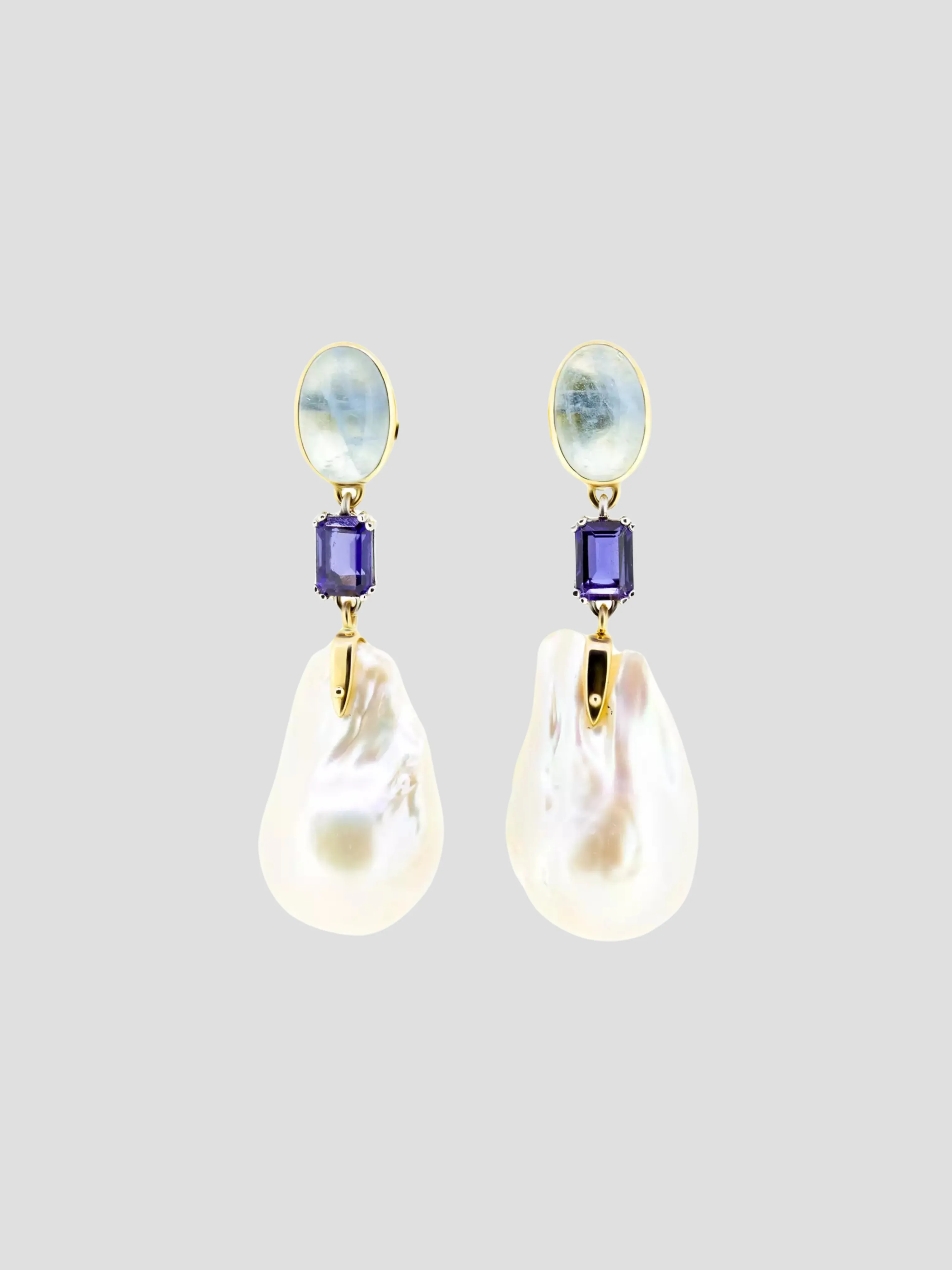Seafood Earrings Pearl, Aquamarine, Iolit
