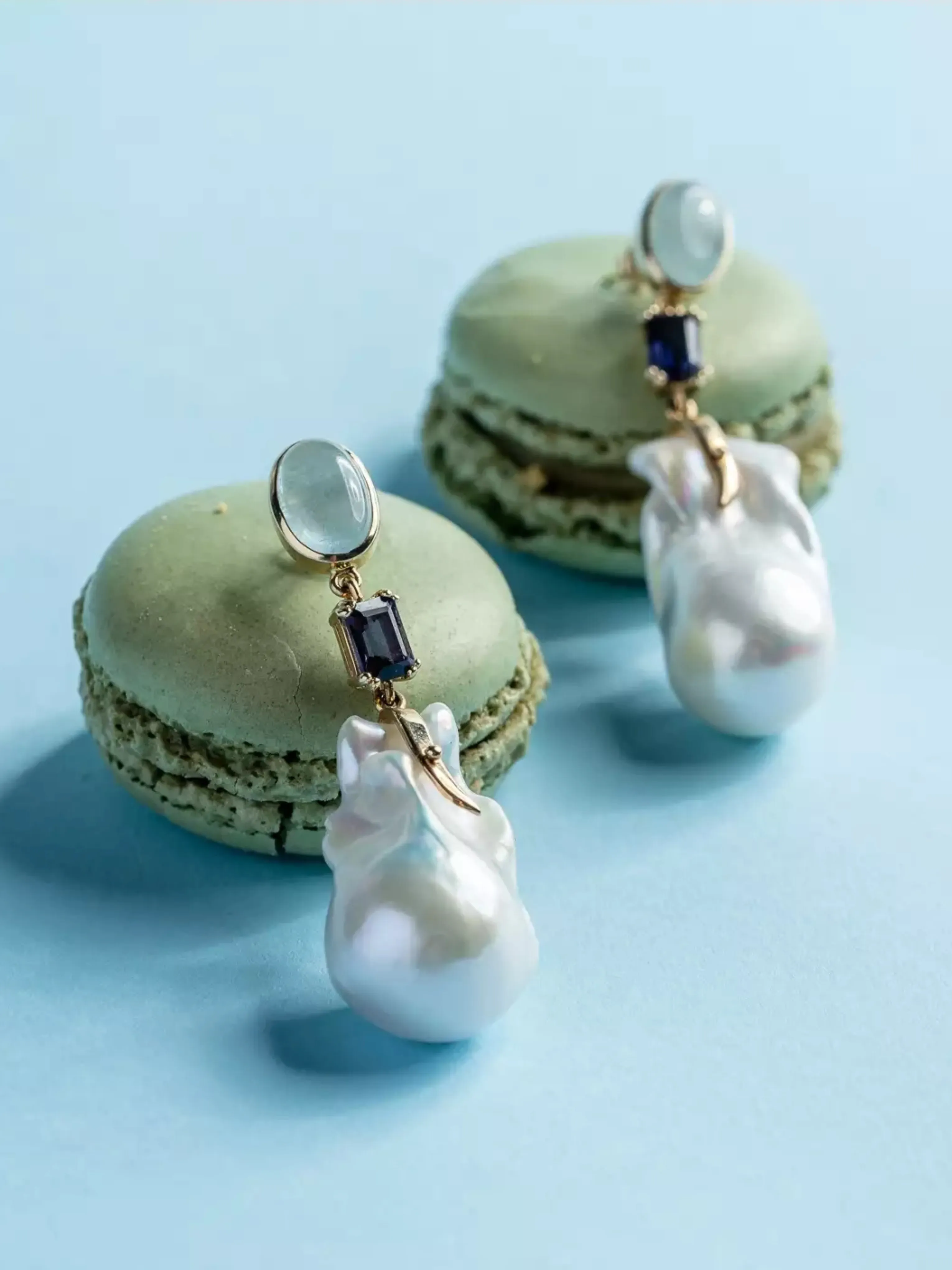 Seafood Earrings Pearl, Aquamarine, Iolit