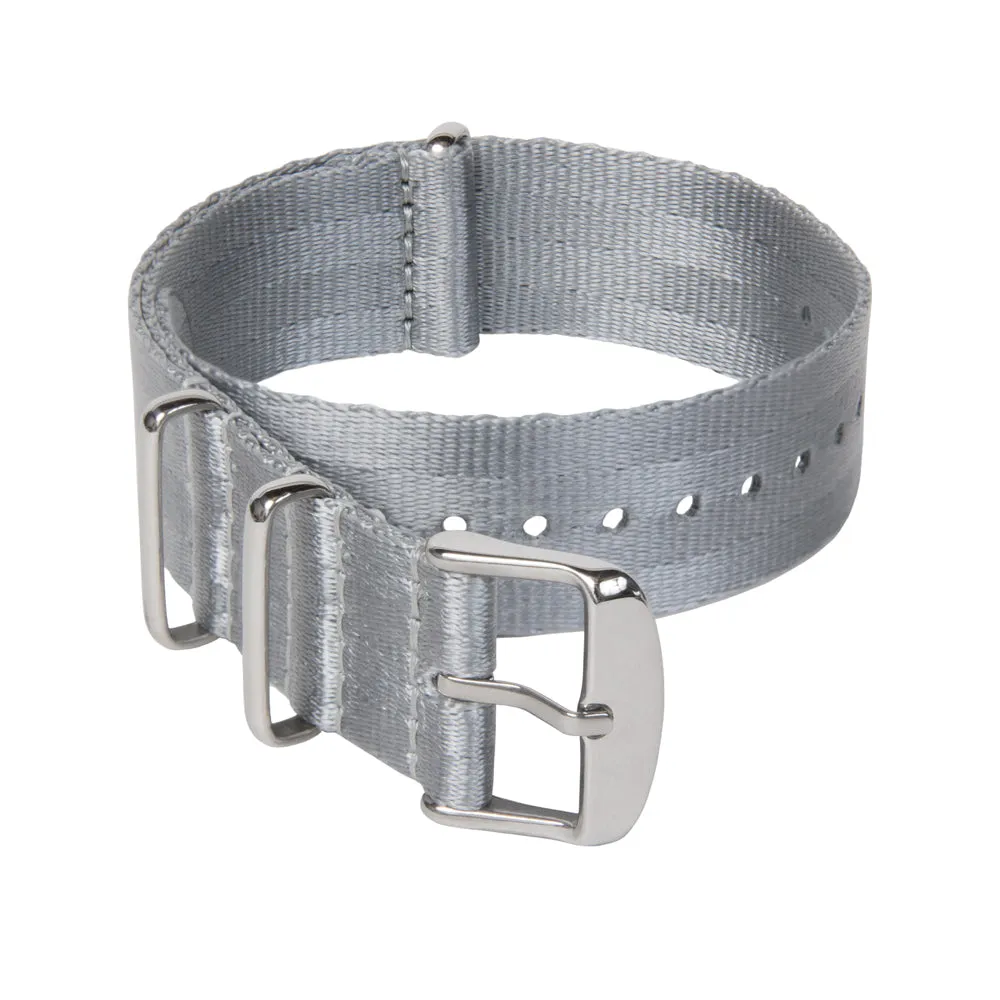 Seat Belt Nylon Military Style Watch Band - Gray, Stainless Hardware