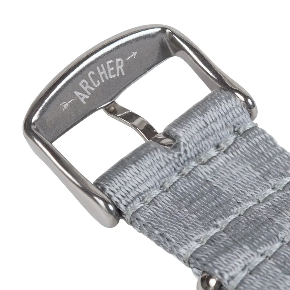 Seat Belt Nylon Military Style Watch Band - Gray, Stainless Hardware