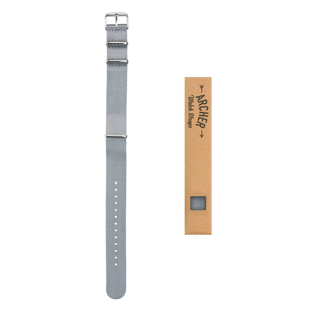 Seat Belt Nylon Military Style Watch Band - Gray, Stainless Hardware