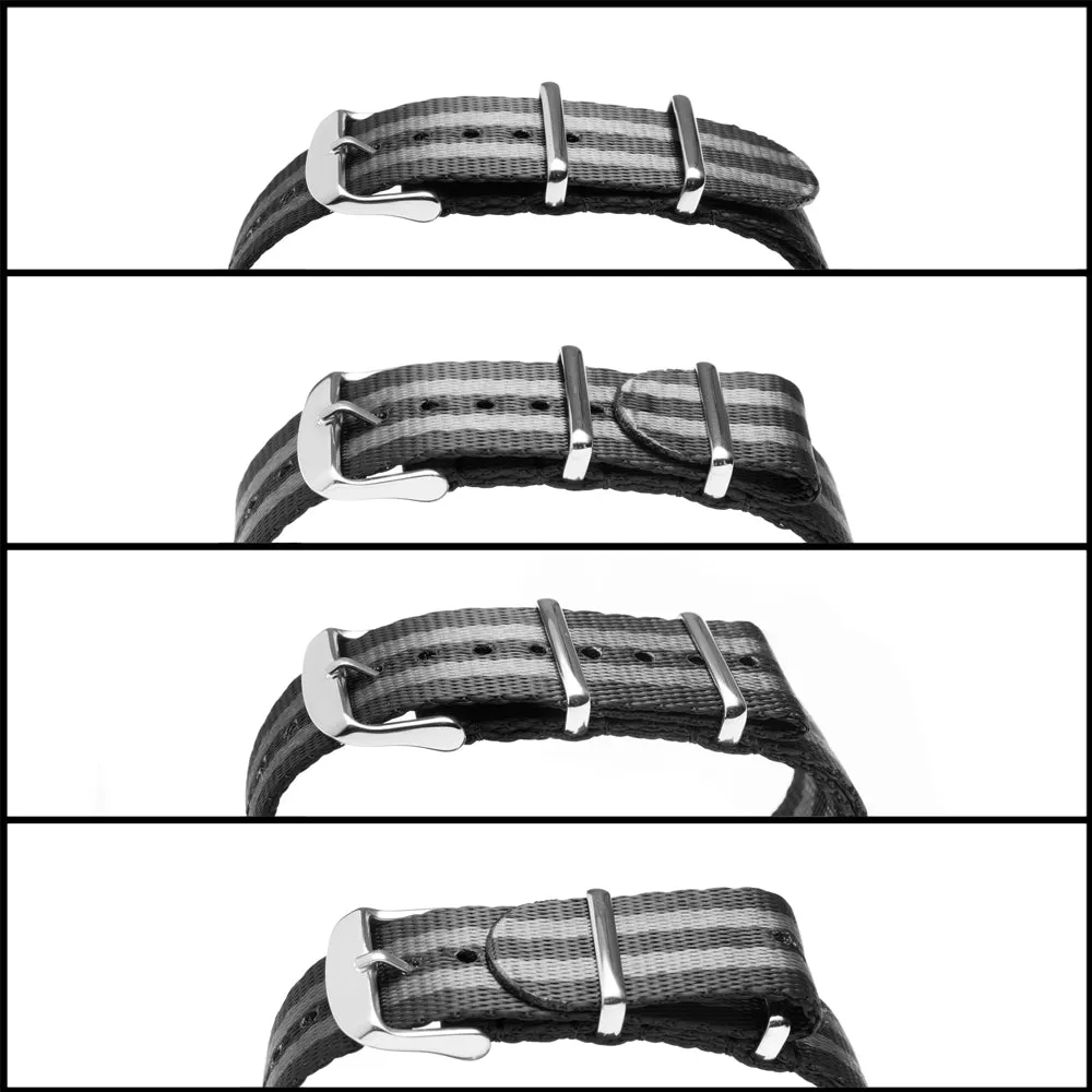 Seat Belt Nylon Military Style Watch Band - Gray, Stainless Hardware