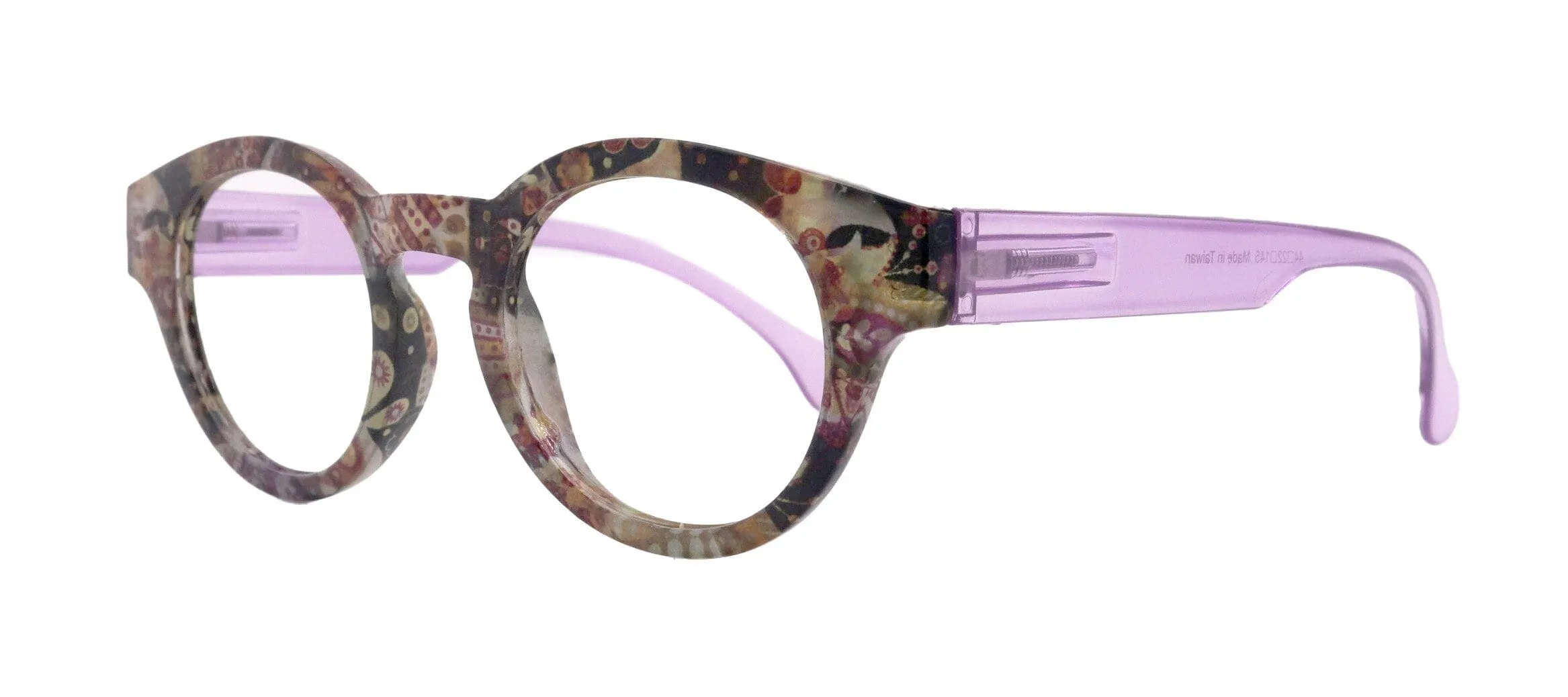 Selene Premium Reading Glasses High End Readers  1.25 ..  3.00 (Purple Paisley ) Round Optical Frames. NY Fifth Avenue.