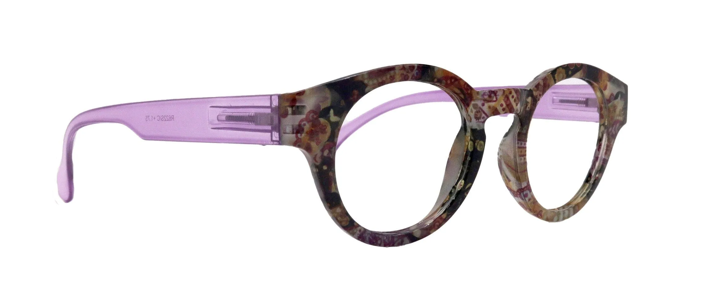 Selene Premium Reading Glasses High End Readers  1.25 ..  3.00 (Purple Paisley ) Round Optical Frames. NY Fifth Avenue.