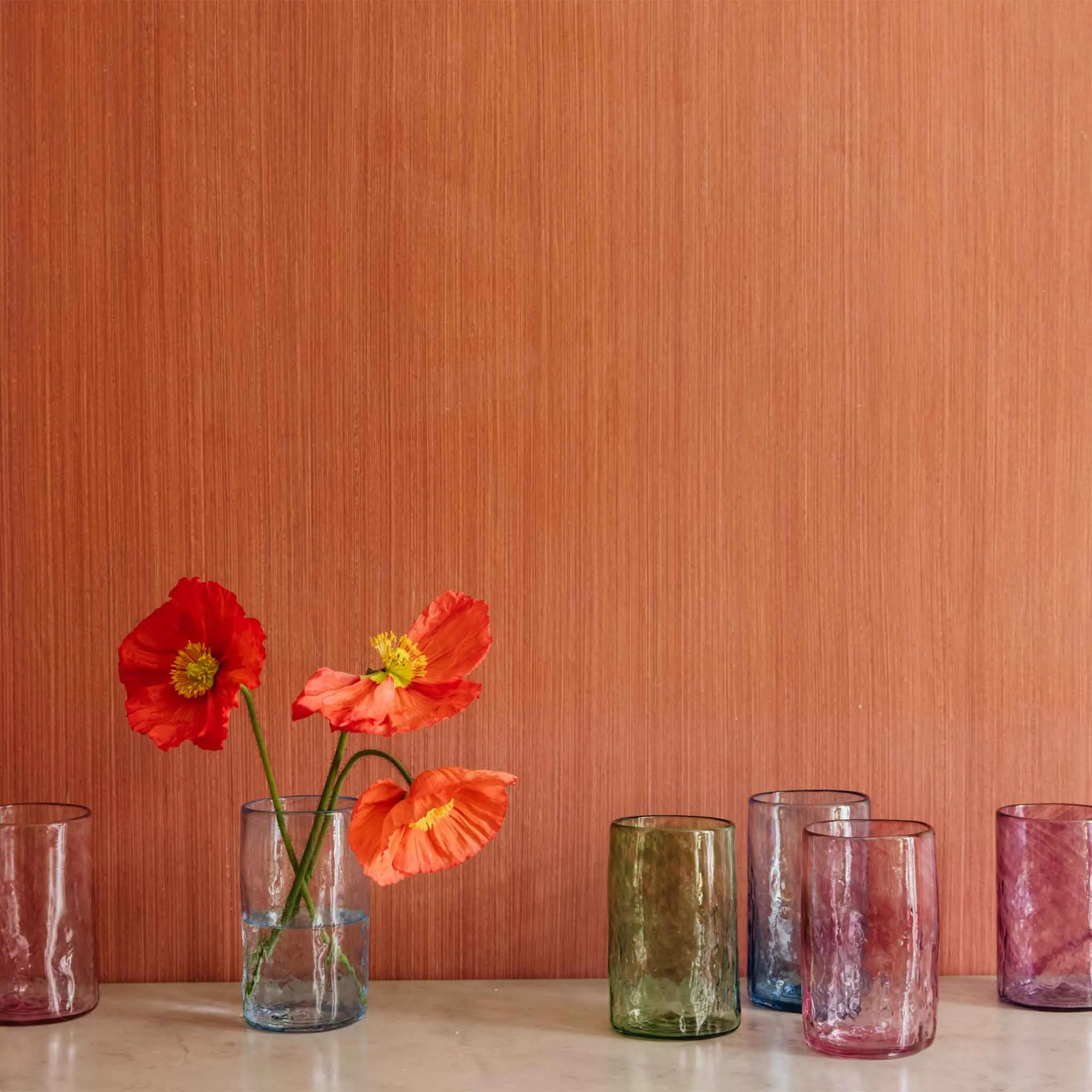 Set of 6 Handblown Glasses Purple Pink