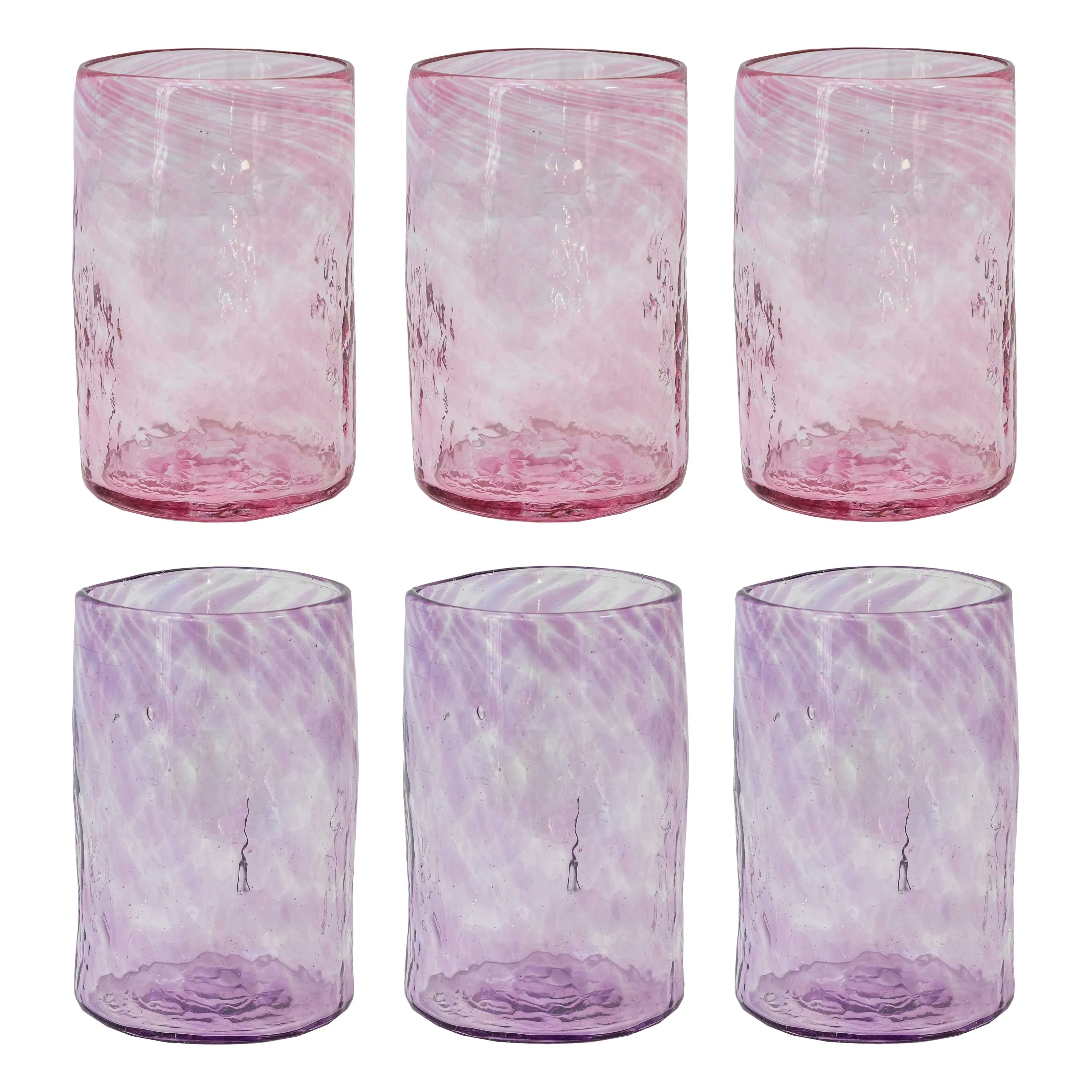 Set of 6 Handblown Glasses Purple Pink
