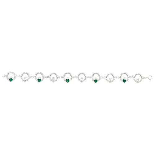 Silver & Green CZ Claddagh Bracelet