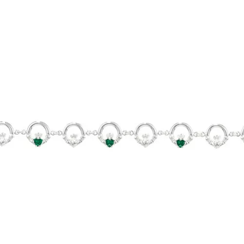 Silver & Green CZ Claddagh Bracelet