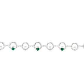 Silver & Green CZ Claddagh Bracelet