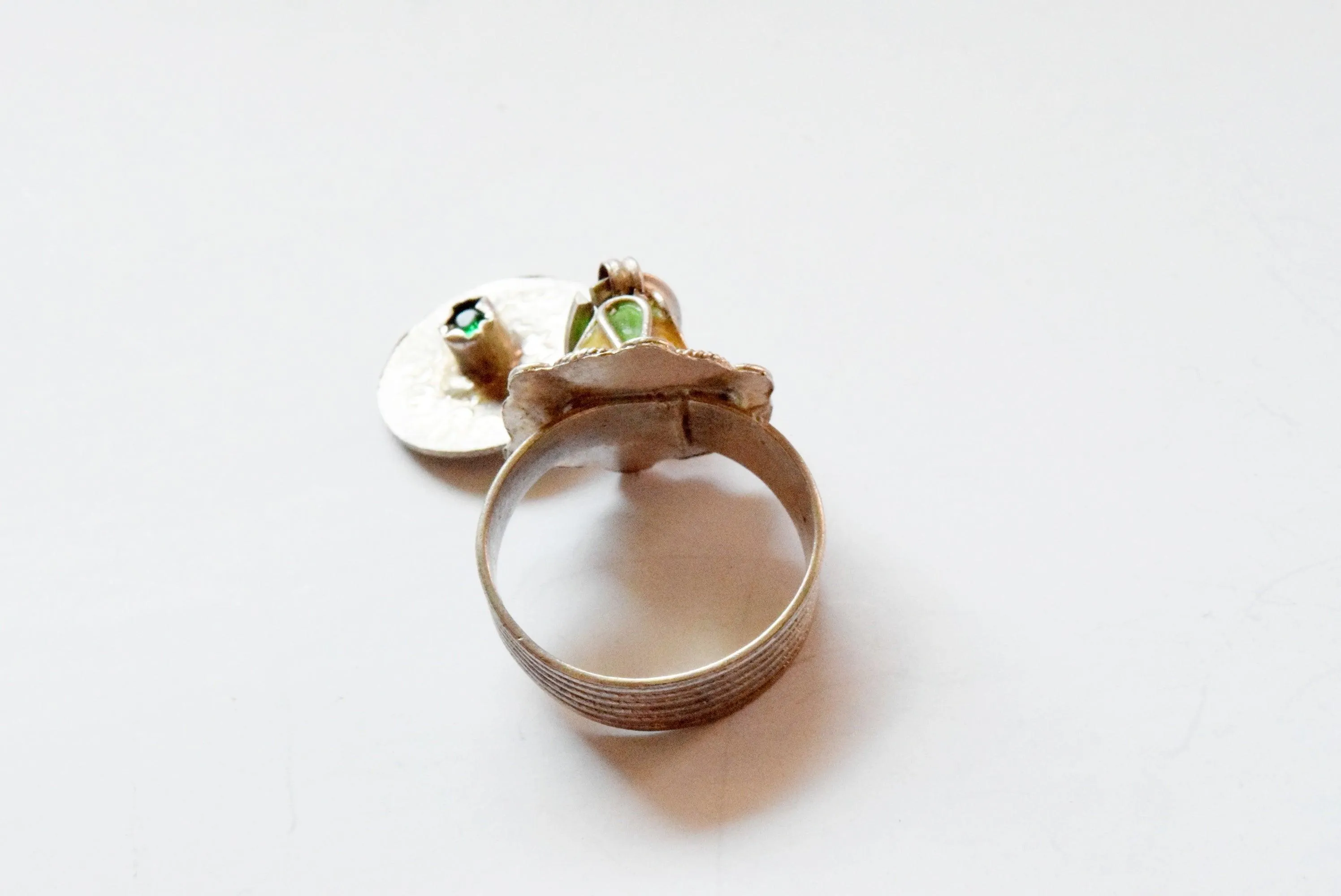 Silver and Enamel Moroccan Berber Ring with Coin