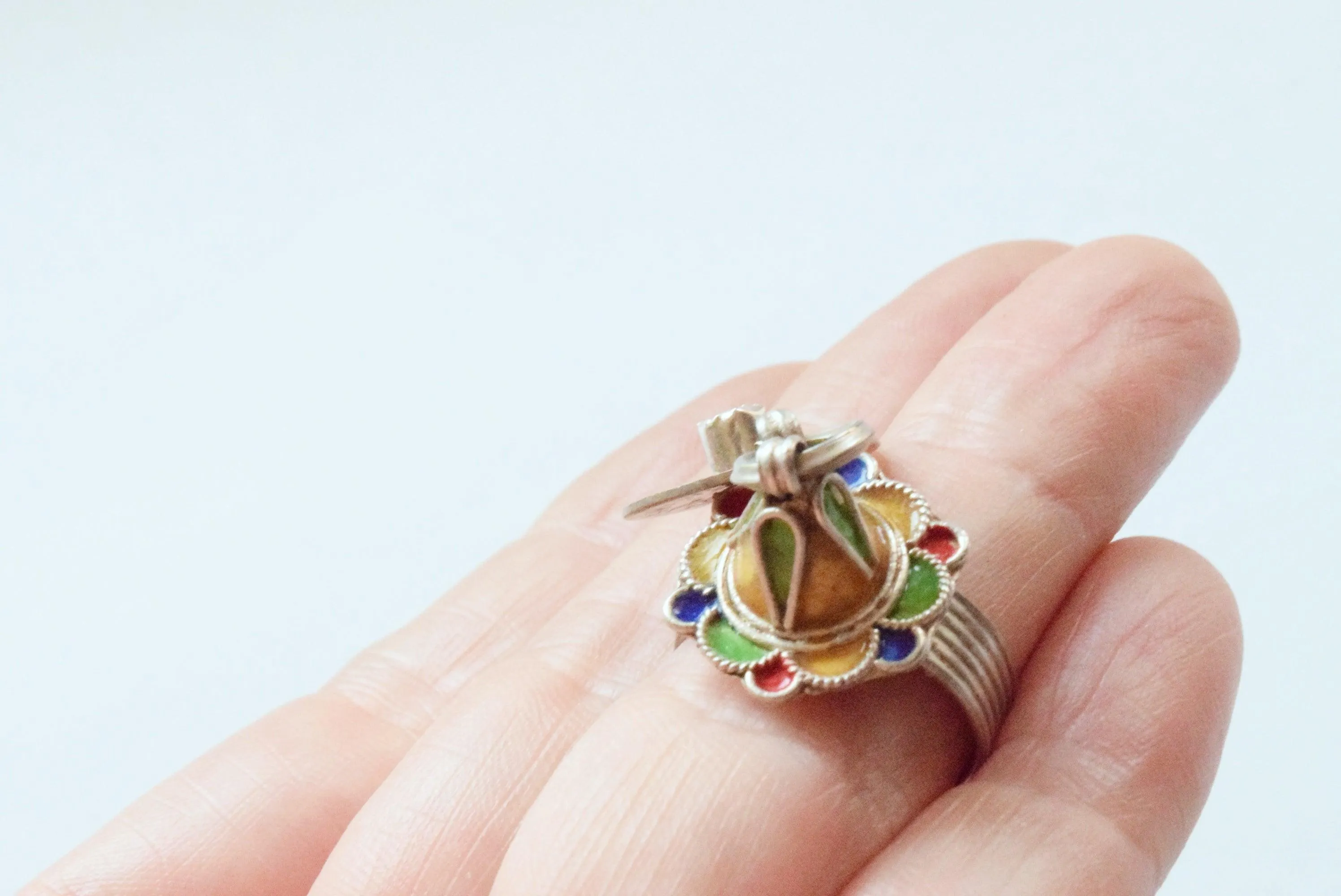 Silver and Enamel Moroccan Berber Ring with Coin