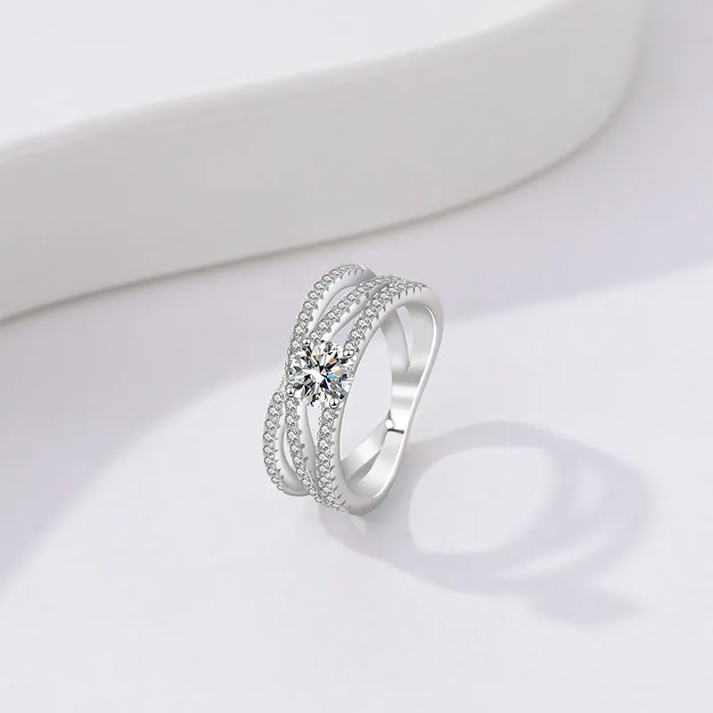 Silver ring for women  light luxury niche design micro-inlaid zircon ring