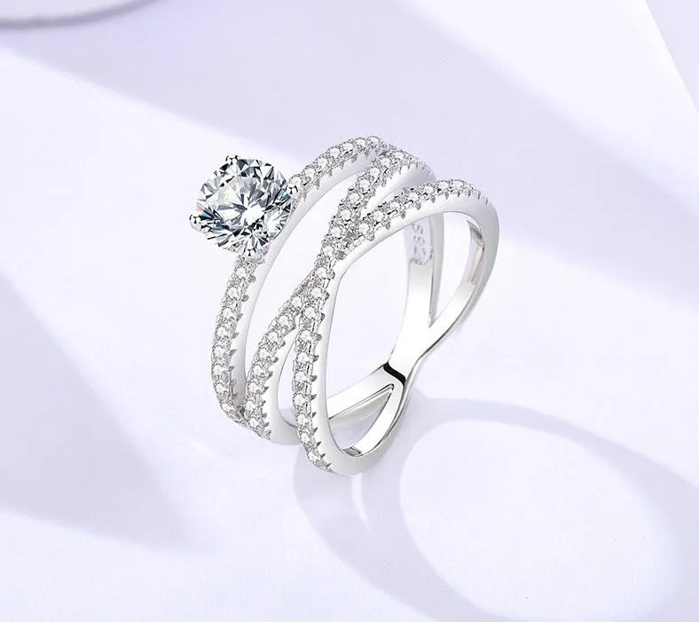 Silver ring for women  light luxury niche design micro-inlaid zircon ring