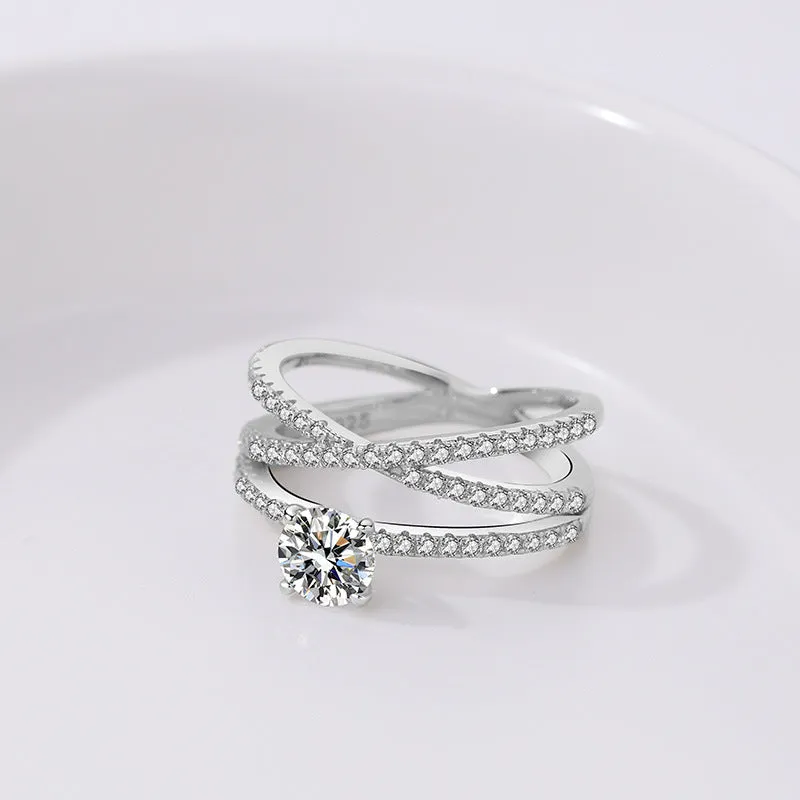 Silver ring for women  light luxury niche design micro-inlaid zircon ring
