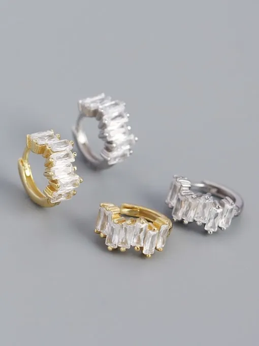 Small Hoop Earrings, .925 Sterling Silver Irregular Baguette Diamond CZ Huggie Hoop Earrings