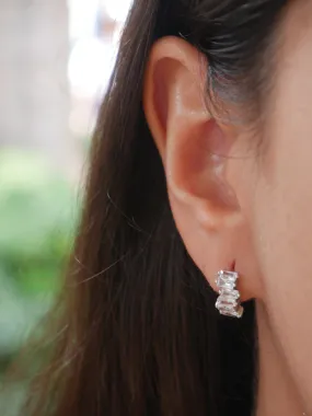 Small Hoop Earrings, .925 Sterling Silver Irregular Baguette Diamond CZ Huggie Hoop Earrings