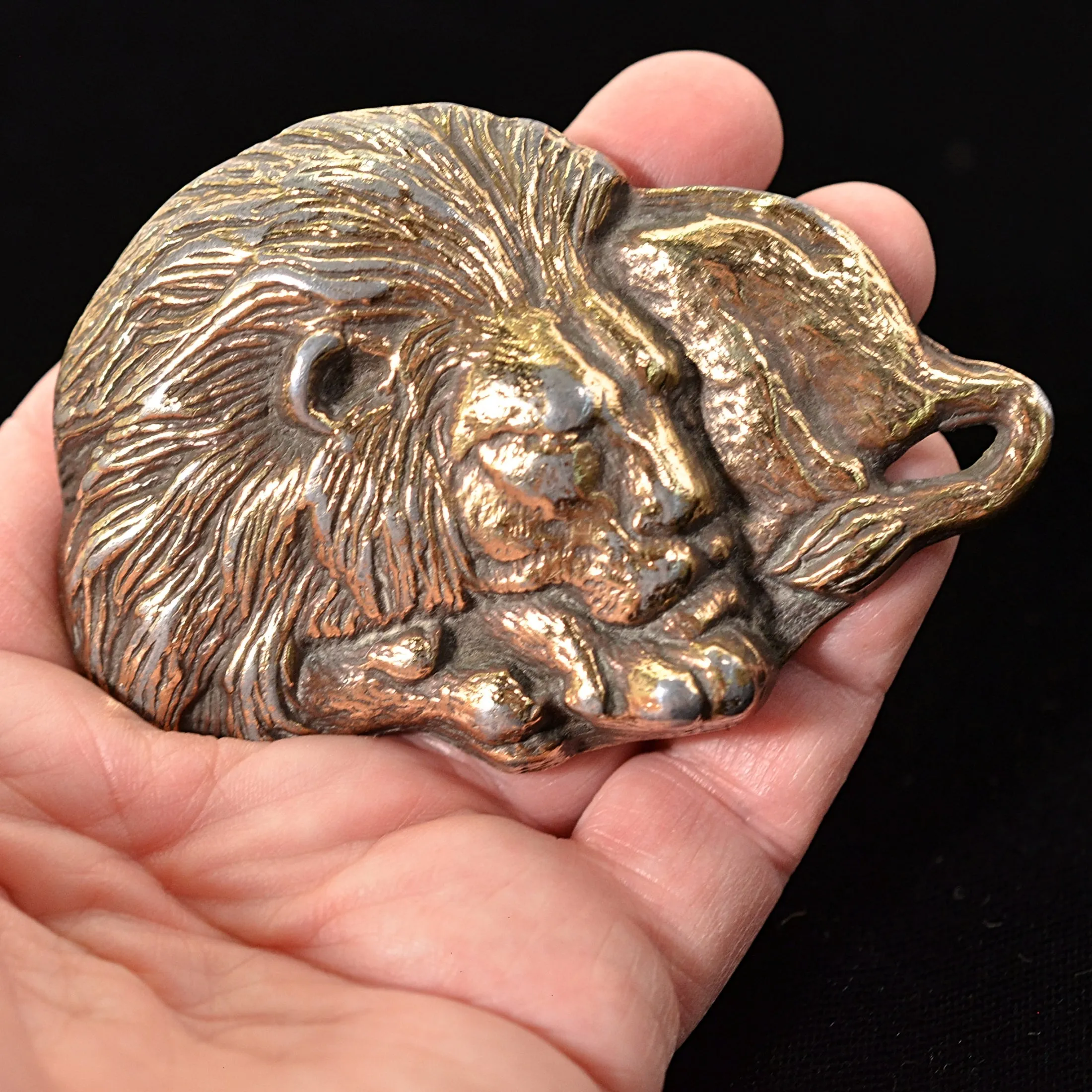 SOLD Vintage Sleeping Lion Brass Hippie Belt Buckle, 129.7 Grams