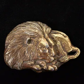 SOLD Vintage Sleeping Lion Brass Hippie Belt Buckle, 129.7 Grams