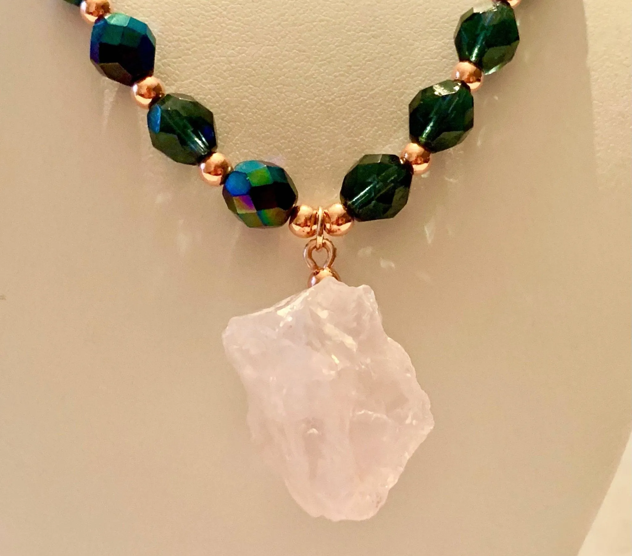 🔴SOLD🔴Desiree Handmade Beaded Necklace/Choker with a Chunky Genuine Rose Quartz Pendant