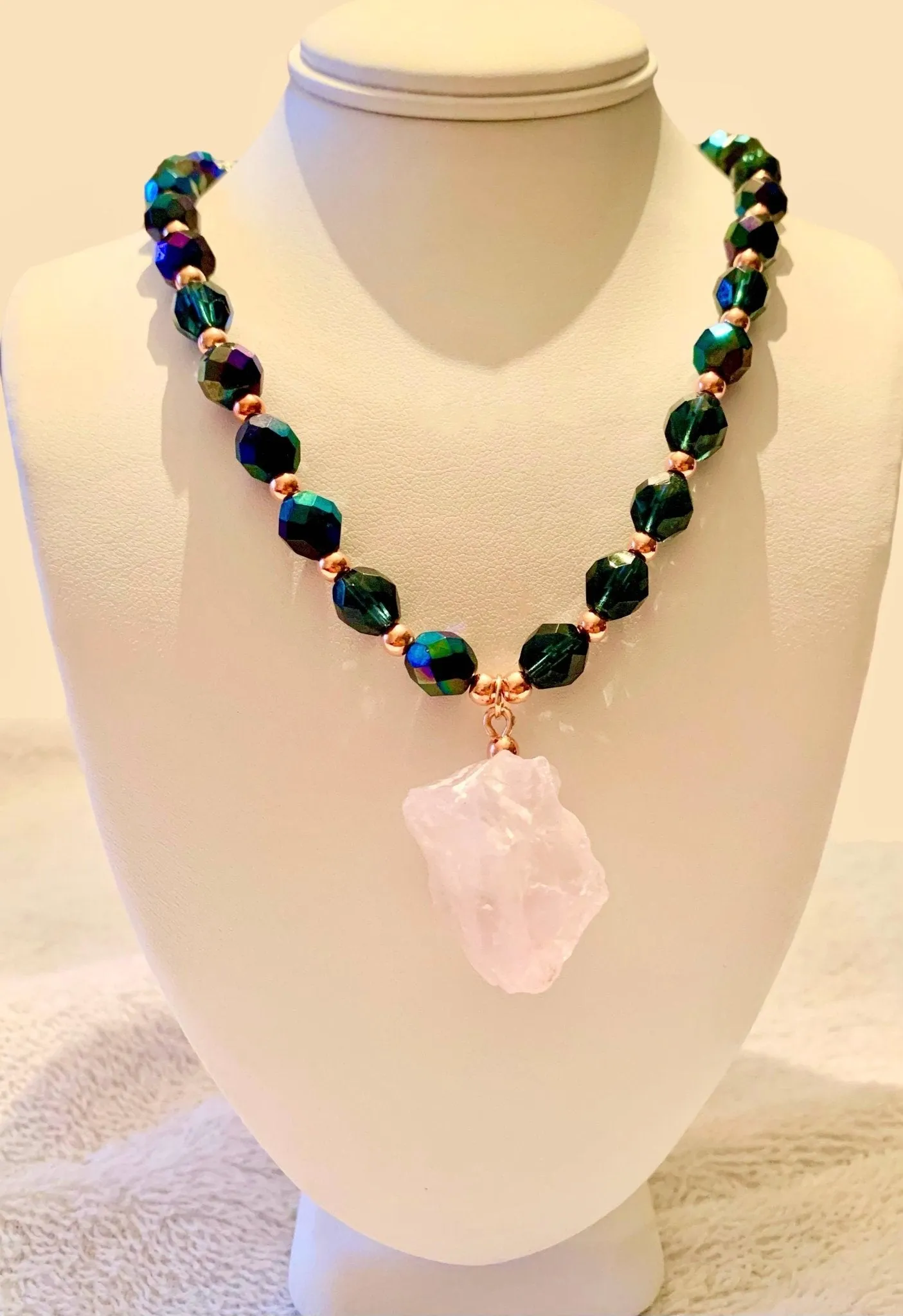 🔴SOLD🔴Desiree Handmade Beaded Necklace/Choker with a Chunky Genuine Rose Quartz Pendant