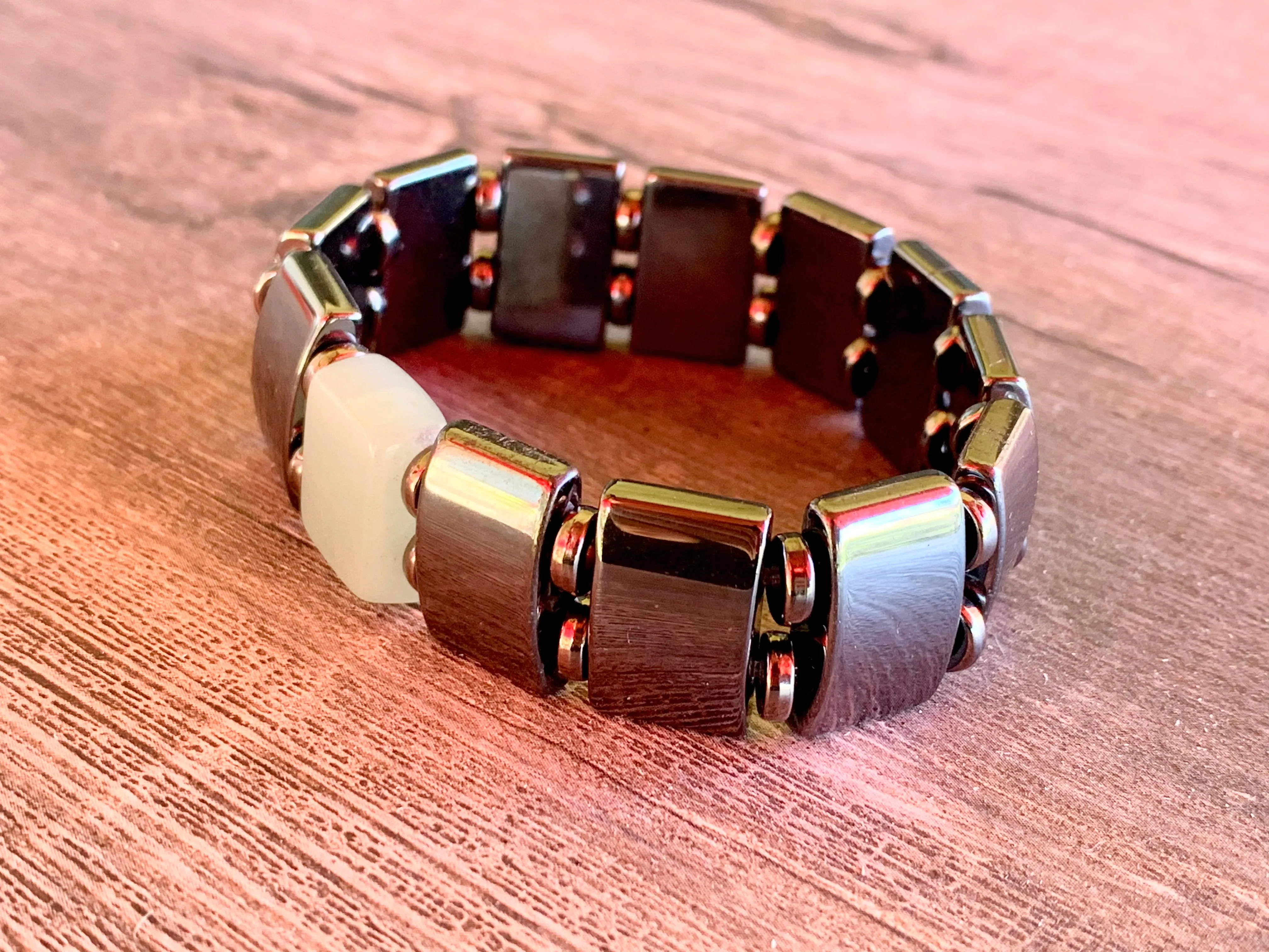 🔴SOLD🔴Preston Handmade Black Magnetic Hematite and Jade Expandable Bracelet