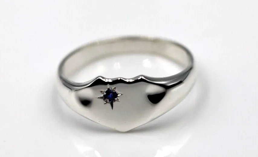 Solid Genuine Large Mens Sterling Silver Shield Australian Sapphire Signet Ring - In your size