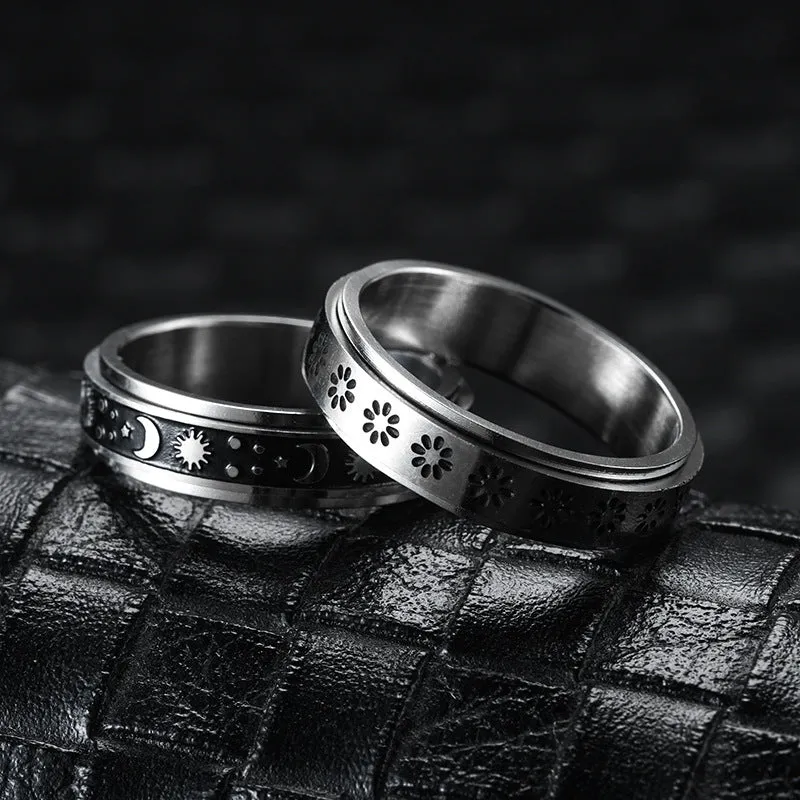 Stainless Steel Rotatable Spinner Ring Moon Stars Sterling Silve