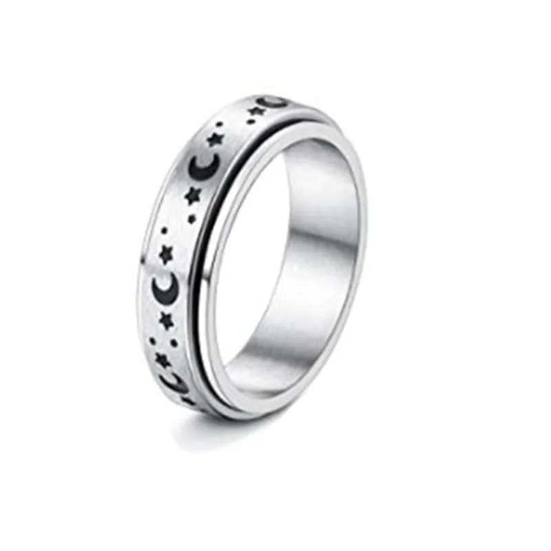 Stainless Steel Rotatable Spinner Ring Moon Stars Sterling Silve