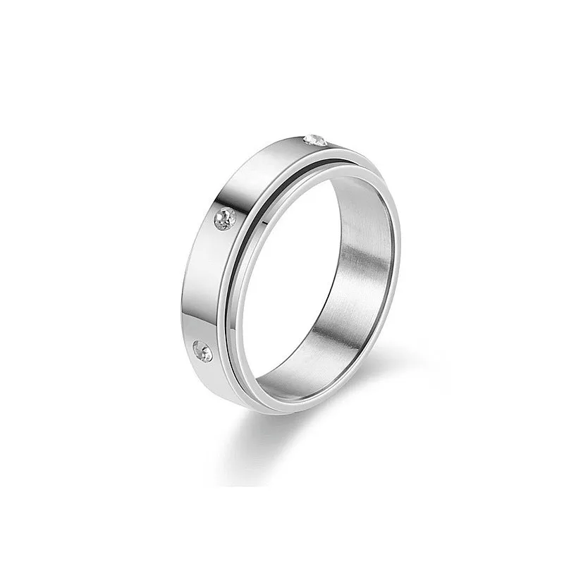 Stainless Steel Rotatable Spinner Ring Moon Stars Sterling Silve