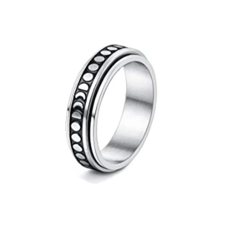 Stainless Steel Rotatable Spinner Ring Moon Stars Sterling Silve