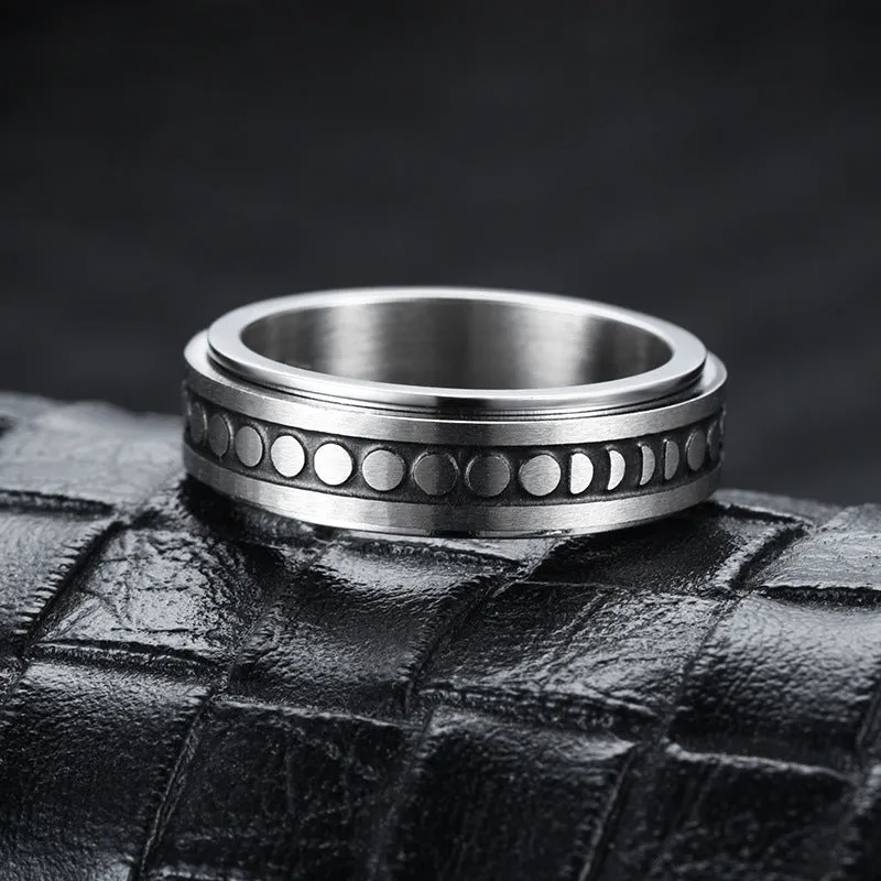 Stainless Steel Rotatable Spinner Ring Moon Stars Sterling Silve